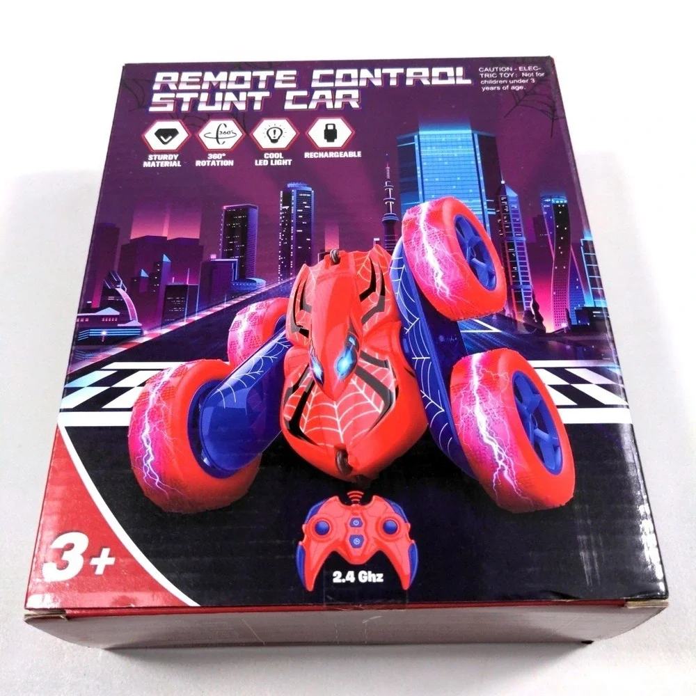 Remote Control Stunt Car 2.4GHz Spider Theme 360 Rotation LED Light Rechargeable